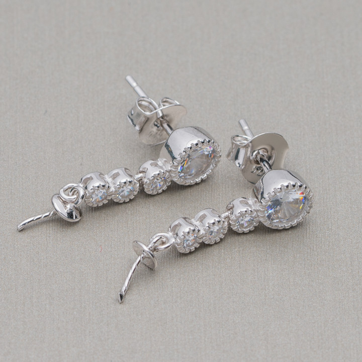 Basis für Ohrringe aus Silber 925 Stift mit Zirkonen 4 Lichtpunkte 06x21mm 3 Paar Rhodium