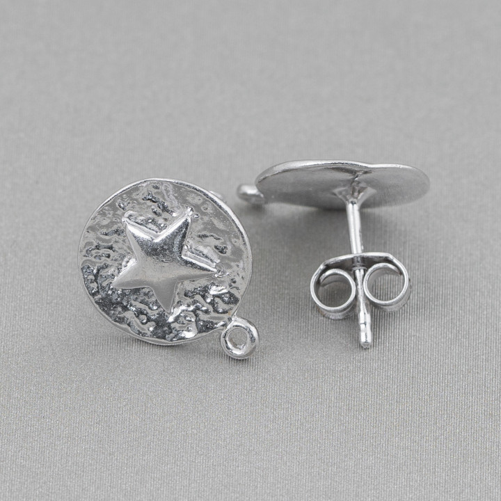 Ohrringe aus 925er Sterlingsilber, runder Stift mit Stern, 12 mm, 3 Paar, rhodiniert