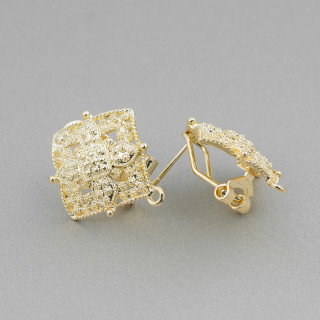 Zamak Closed Stud Earring Base Rhombus 20x23mm 8 Pairs Golden