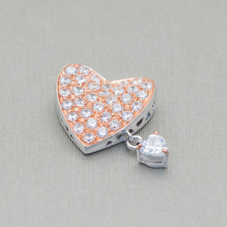 Base Per Pendente Di Argento 925 Con Zirconi Cuore 16x16mm 2pz