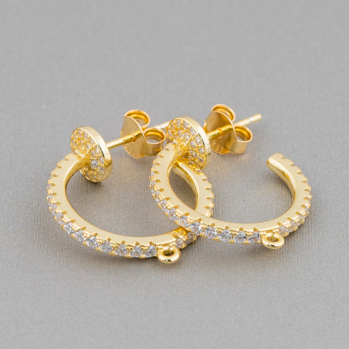 Bases for Stud Earrings in 925 Silver with Micropave Zirconia Hoop 6x18mm 2 Pairs Golden