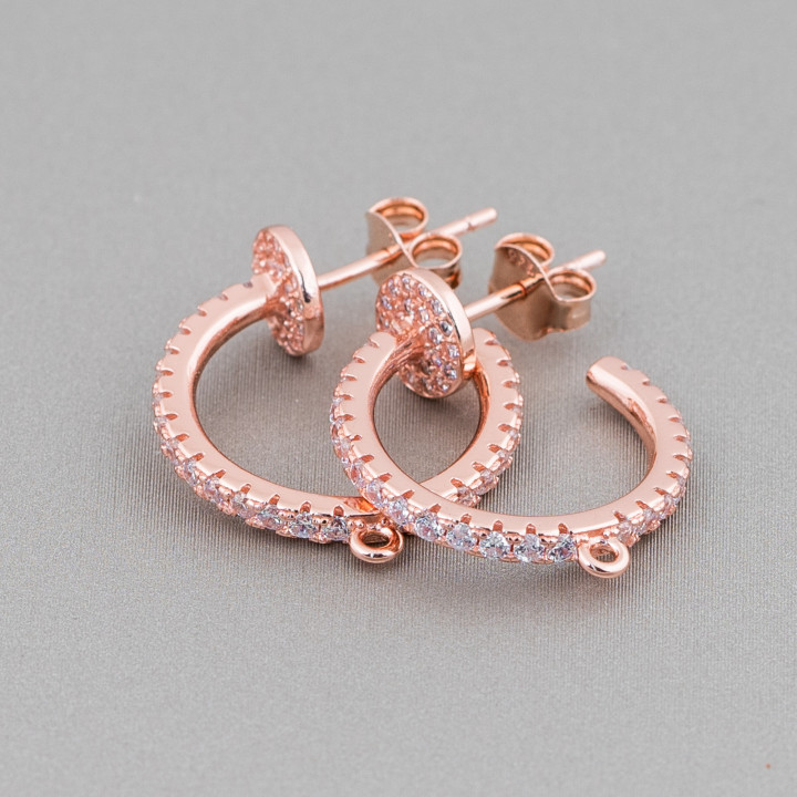 Boucles d'oreilles clous en argent 925 avec cercle de zircons micropave 6x18mm 2 paires or rose