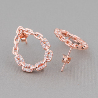 Boucles d'oreilles clous en argent sterling 925 avec chaîne en goutte de zircons micropave 16x22 mm 2 paires d'or rose