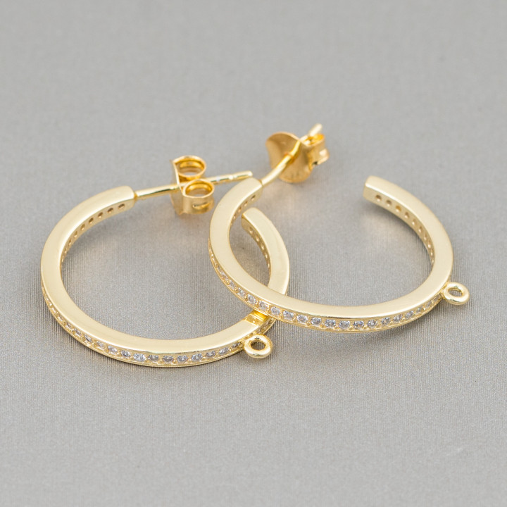 Bases For Earrings Stud Of 925 Silver With Zircons Micropave' Hoop 22mm 2 Pairs Golden