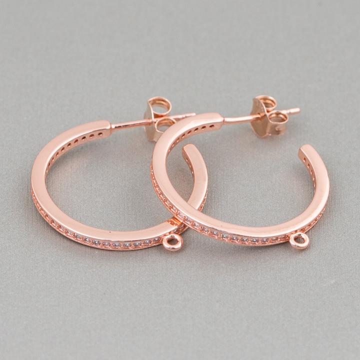 Ohrstecker aus 925er Sterlingsilber mit Micropave-Zirkonen-Stirnband, 22 mm, 2 Paar Roségold