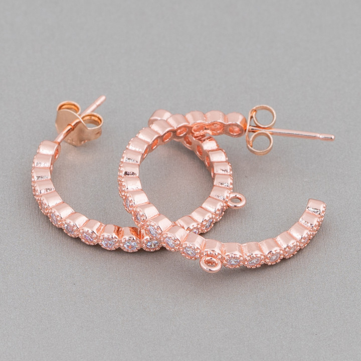 Βάσεις για σκουλαρίκια Stud Of 925 Silver With Zircons Micropave' Hoop 25mm 2 Pairs Rose Gold