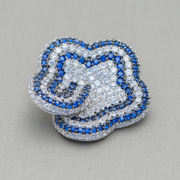 Bases for 925 Silver Pendants with Zircons 5 Petal Flower 31mm 1pc