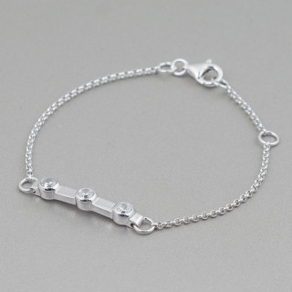Bracelet en Argent 925 Design Italie Avec 3 Zircons Longueur 19cm-16.5cm Rhodié