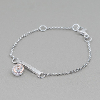 925 Silver Bracelet Design Italy With Central Snail Length 19cm-16.5cm Rhodium Plated