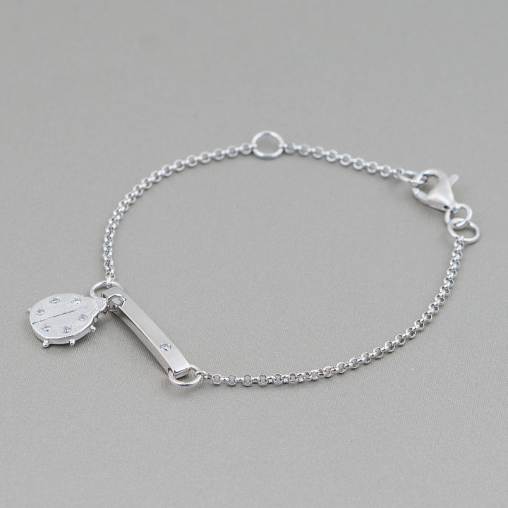 925 Silber Armband Design Italien mit Marienkäfer Mittellänge 19cm-16.5cm Rhodium