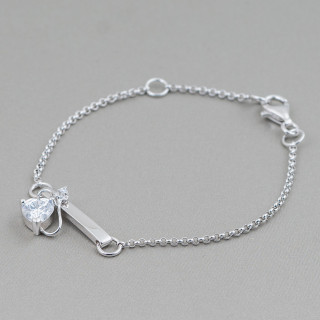 Bracelet en argent sterling 925 design Italie avec cœur central avec queue longueur 19 cm-16,5 cm rhodié