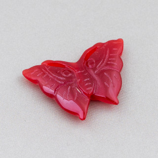 Burmesische Jade Komponente Gravierte Platte 2 Stück Schmetterling 25x45mm Rot