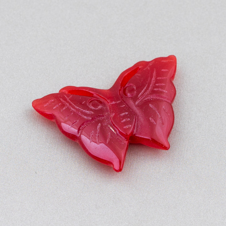 Burmesische Jade Komponente Gravierte Platte 2 Stück Schmetterling 25x45mm Rot