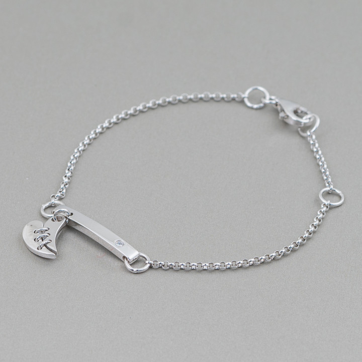 925 Silberarmband Design Italien mit zentralem gebrochenem Herzen Länge 19cm-16,5cm Rhodium