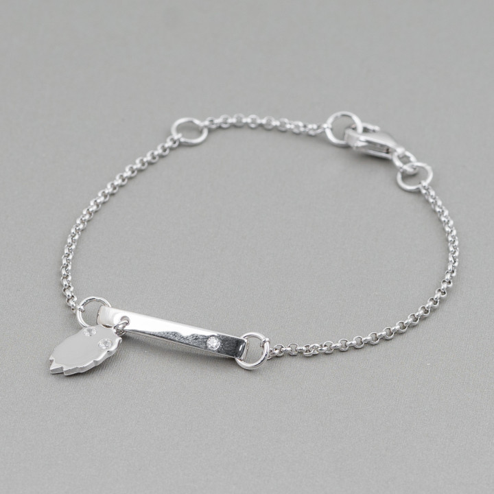 Pulsera de Plata 925 Diseño Italia Con Centro Fantasma Largo 19cm-16.5cm Rodio