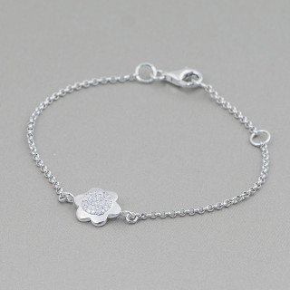 925 Silberarmband Design Italien mit Brillantblume Mittellänge 19cm-16,5cm Rhodium