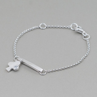 Bracciale Di Argento 925 Design Italy Con Centale Fiore Lunghezza 19cm-16,5cm Rodiato