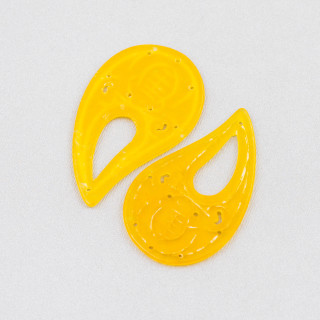 Burma Jade Component Engraved Plate 2pcs Curved Drop 27x45mm Yellow