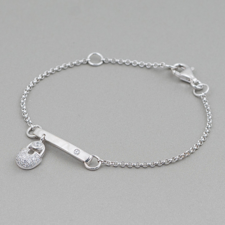 Bracciale Di Argento 925 Design Italy Con Centale Lucchetto Lunghezza 19cm-16,5cm Dorato