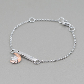 Bracelet en Argent 925 Design Italie Avec Lune Centrale Longueur 19cm-16.5cm Rhodié