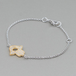 925 Silberarmband Design Italien mit zentraler Hand von Fatima Golden Länge 19cm-16,5cm Rhodium