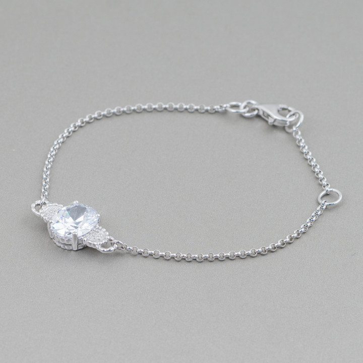 Bracelet en Argent 925 Design Italie Avec Pendentif Central Longueur 19cm-16.5cm Rhodié