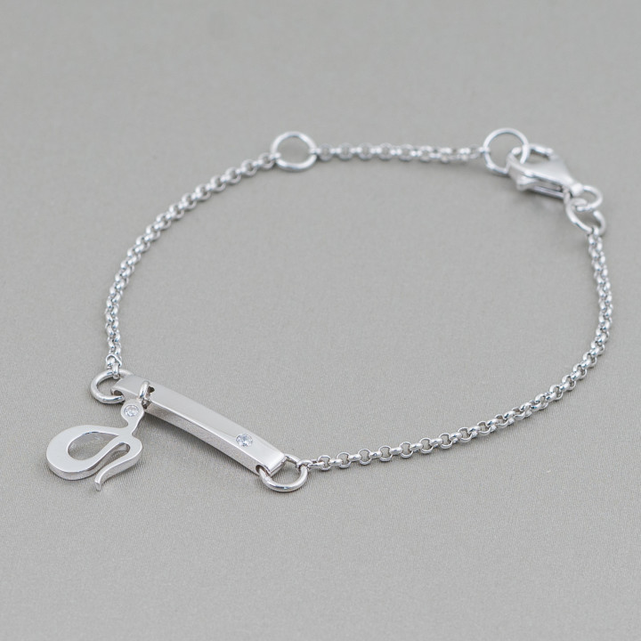 Pulsera de Plata 925 Diseño Italia Con Serpiente Centro Longitud 19cm-16.5cm Rodio