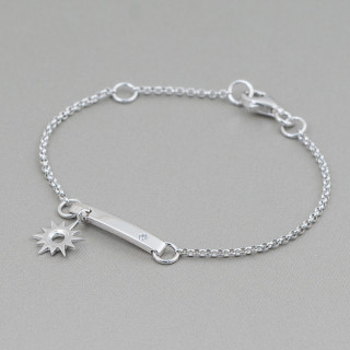 Pulsera de Plata 925 Diseño Italia Con Sol Central Largo 19cm-16.5cm Rodiada