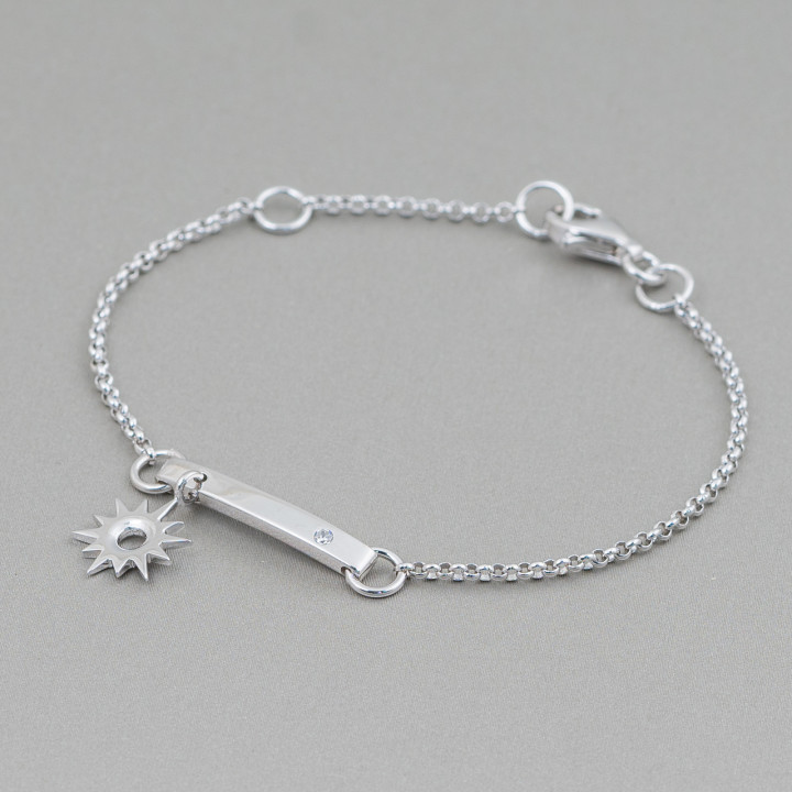 Pulsera de Plata 925 Diseño Italia Con Sol Central Largo 19cm-16.5cm Rodiada
