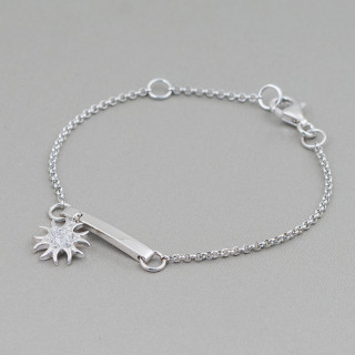 Pulsera de Plata 925 Diseño Italia Con Escudo Central Sol Longitud 19cm-16.5cm Rodiada
