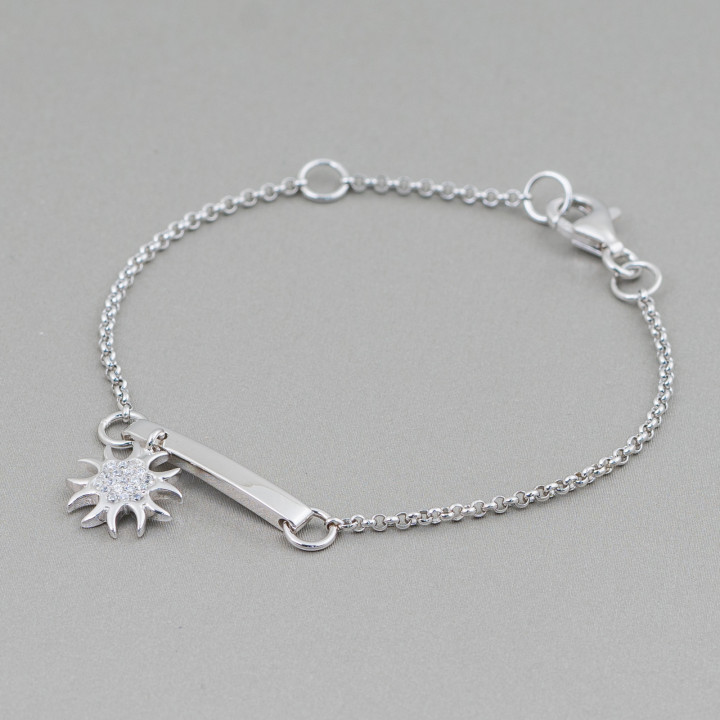 Bracciale Di Argento 925 Design Italy Con Centale Stemma Sole Lunghezza 19cm-16,5cm Rodiato