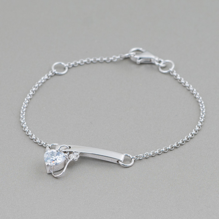 Bracciale Di Argento 925 Design Italy Con Centrale 14x25mm Lunghezza 19cm-16,5cm Rodiato