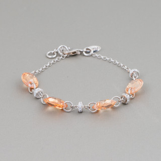 Bracciale Di Argento 925 Design Italy Con Cubic Zirconia Champagne e Rondelle Zirconate Di Argento 925 Misura Regolabile