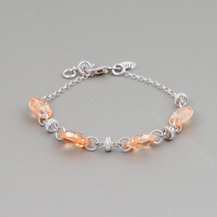 Βραχιόλι από ασήμι 925 Design Italy With Champagne Cubic Zirconia και 925 Silver Zirconia Washers Ρυθμιζόμενο μέγεθος