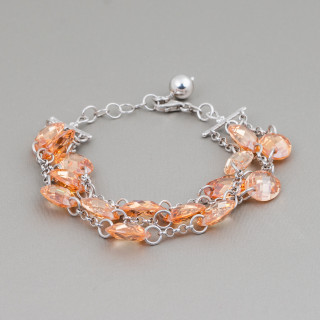 925 Sterling Silber Armband Design Italien mit champagnerfarbenen facettierten Zirkonia Größenverstellbar