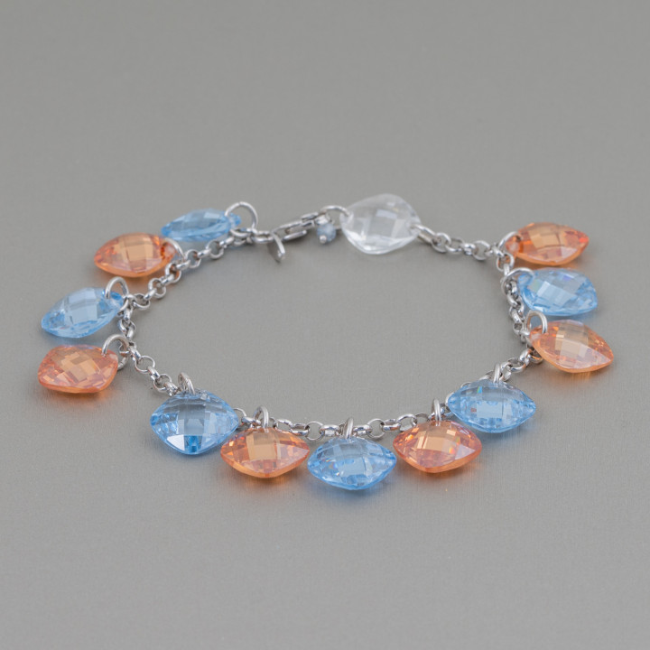 925 Sterling Silber Armband Design Italy Mesh Rolo 'mit Rhombus facettierten Zirkonen größenverstellbar