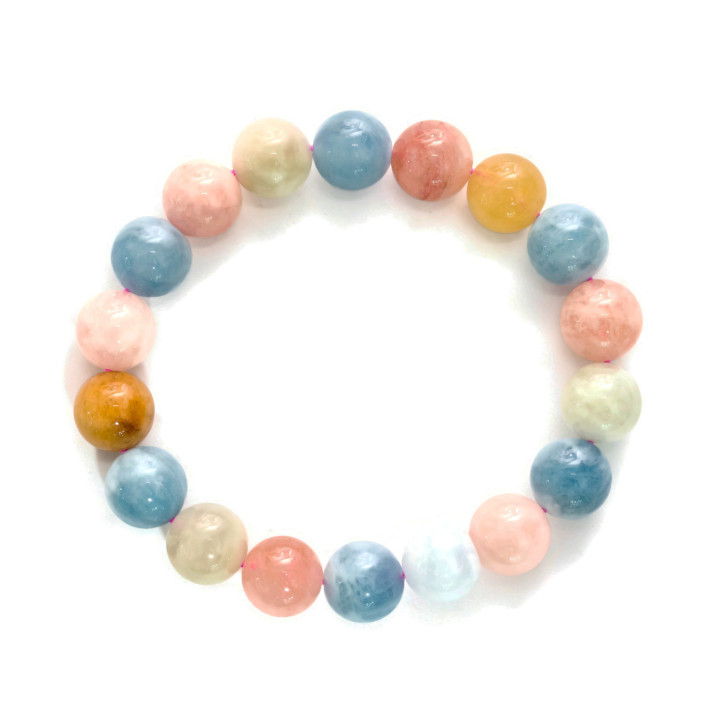 Beryl Multicolor Aquamarine Morganite Bracelet Round 14mm