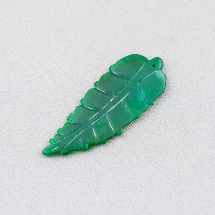 Burma Jade Component Engraved Plate 3pcs Leaf 20x50mm Green