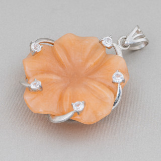 Composant pendentif en laiton avec zircons et fleur éosite 45x55mm 1pc