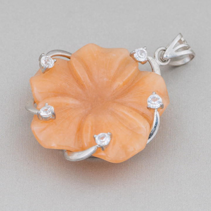 Composant pendentif en laiton avec zircons et fleur éosite 45x55mm 1pc