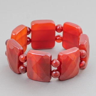 Gemstone Bar Bracelet 28mm Carnelian Faceted Rectangle 28x23mm