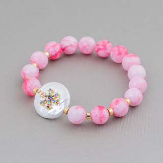 Bracelet élastique avec pierres dures et cabochons de perles de Majorque avec rondelles en hématite de 10 mm