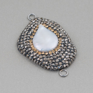 Componente Cabochon Di Perle Di Fiume Barocche Con Strass E Ottone Forma Irregolare 30x48mm 1pz