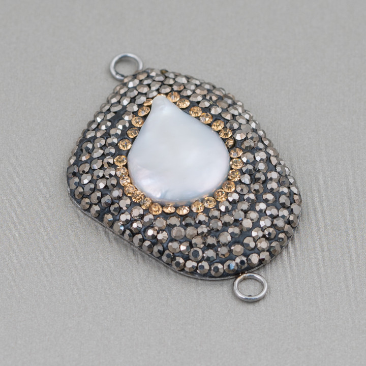 Cabochon Συστατικό Baroque River Pearls με στρας και ορείχαλκο ακανόνιστο σχήμα 30x48mm 1τμχ