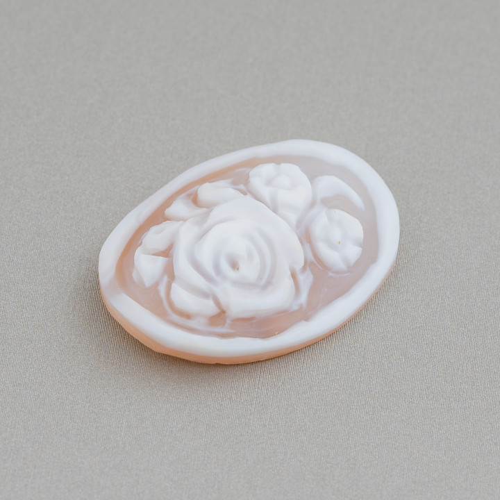 Camée gravé à la main fabriqué en Italie de fleurs de coquille sardonique ovale 22x30mm 2pcs Mod2