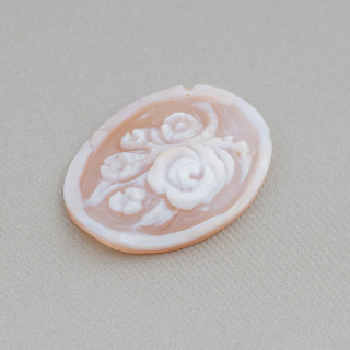 Camée gravé à la main fabriqué en Italie de fleurs de coquille sardonique ovale 22x30mm 2pcs Mod3