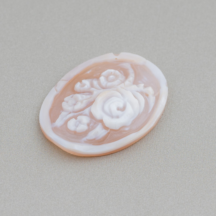 Camée gravé à la main fabriqué en Italie de fleurs de coquille sardonique ovale 22x30mm 2pcs Mod3