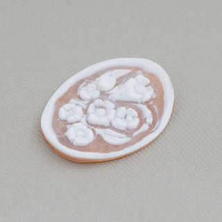 Camafeo Grabado A Mano Hecho En Italia De Flores De Concha Sardónica Ovalado 22x30mm 2pcs Mod4