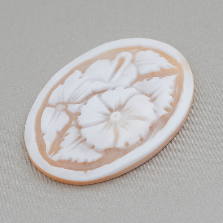 Camafeo Grabado A Mano Hecho En Italia De Flores De Concha Sardónica Ovalado 30x40mm 1pc Mod1