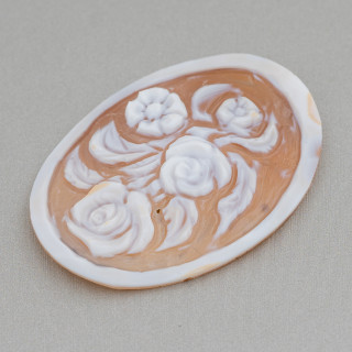 Camafeo Grabado A Mano Hecho En Italia De Flores De Concha Sardónica Ovalado 35x45mm 1pc Mod1